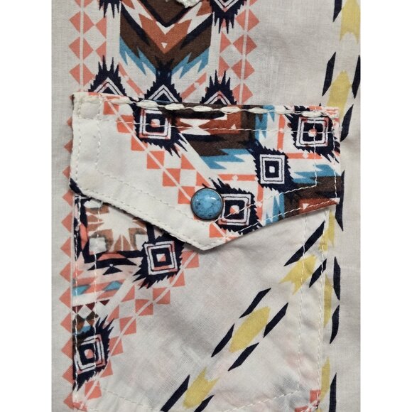 Wrangler Womens XS Western Turquois Pearl Snap Shirt Cotton Aztec Cowgirl - Picture 6 of 9